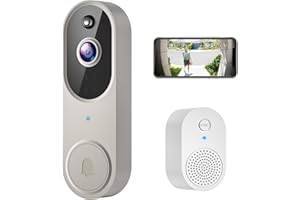 SHARKPOP 1080p Smart Wireless Video Doorbell Camera, Chime Ringer Included, AI Human Detection, 2.4G WiFi, Night Vision, Cloud Storage, 2-Way Audio, Live View, Battery Powered.
