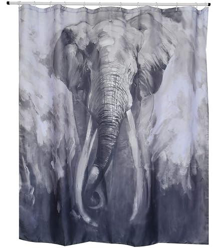 DYNH Elefanten-Duschvorhang – Boho Stil, 175x178 Cm, Wasserdicht, Polyester, Inkl. 12 Haken