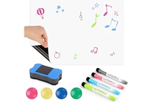 QOUBNIC A3 Pizarra Blanca Magnética para Nevera, Pizarras Blancas de Rotulador para Memorandos, Notas, Menús, Planificar Estudios con 4 Rotuladores Pizarra 1 Goma de Borrar