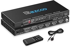 ROFAVEZCO HDMI 2.1 eARC Switch 4K 120Hz 4x1 Estrattore Audio VRR ALLM HDCP2.3 ARC HDR10 Ottico SPDIF Ottico e Uscita Audio da 3.5mm, Commutatore HDMI 4 IN 1 OUT Telecomando IR Dolby Digital EDID per PS5 XBOX NV