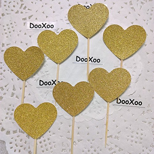 DooXoo Kuchen-Deko / Tortenaufsatz, kleine Kronen, glitzernd, goldfarben, 24 Stück, Bambus, Gold Love, M