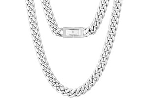 KRKC&CO Panzerkette Herren Halskette 10/12/14mm, 18K Gold/Weißgold beschichtet Cuban Link Chain Edelstahl, Silberkette Goldkette, Kubanische Kette Silber Männer, Hip Hop Kette Größe 46-66cm