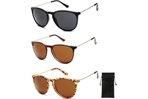 XWCHASA Damen Sonnenbrillen mit Wasserdichter Aufbewahrungstasche, Ovale, Retro, UV400, 3 Stück