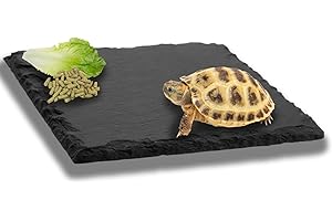 GOERPN Reptile Basking Slate Platform Aquarium Tortoise Bathing Resting Platform,10x10cm Turtle Habitat Slate Pad Turtle Feeding Food Bowl Dish Resting Natural Rock Platform Accessories Decoration(Black)