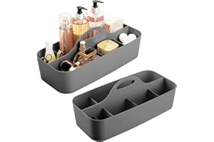mDesign Zestaw 2 koszy łazienkowych z uchwytami, bardzo duży organizer na kosmetyki z 11 przegródkami, idealny również jako organizer kuchenny lub koszyk pod prysznic, szary (Charcoal Grey)