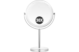 MOMOKUBA Miroir grossissant x 30, Miroir Maquillage sur Pied, Double Face avec grossissement 30x/1x, pour la Chambre, la Salle de Bain et Le Bureau