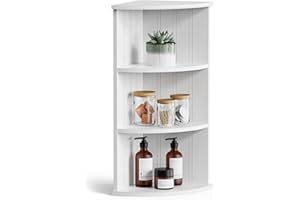 VonHaus Corner Shelf Unit – White 3 Tier Corner Shelving for Wall – Freestanding or Wall Mounted Storage Display Unit - Shaker Tongue & Groove Design - For Bathroom, Kitchen, Living Room - Holbrook