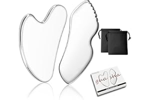 YIKKI Gua Sha - Set di 2 attrezzi per il viso in acciaio inox, con custodia, per drenaggio linfatico, per viso, occhi, collo, corpo