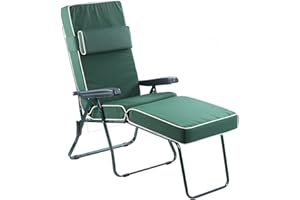 Alfresia Garden Sun Lounger with Luxury Cushion | Green Frame Adjustable Reclining Outdoor Chair | Foldable Garden Chair | Choice of Colours (Green)
