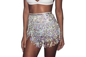 Zookey Jupes Paillettes enveloppées de Franges Jupes de Franges Rave Jupes de Franges Danse du Ventre Hanches écharpes festives vêtements pour Femmes et Filles