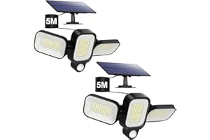 PXWAXPY Lampe Solaire Extérieur, [2 Pack] 225LED 3 Têtes Réglables Lumière Solaire Extérieure avec Détecteur de Mouvement, 2500LM 330° Grand Angle IP65 Éclairage Extérieur Solaire avec Câble de 5M pour Jardin