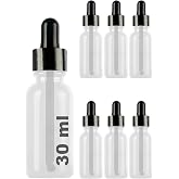 Afracam 30 ml Metal Kapaklı Damlalık Dropper Şişesi Serum 30 cc Cam Şişe 6 Adet (Siyah Kapak, Şeffaf)