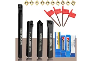 4PCs Indexable Inserts Lathe Turning Cutting Tool Set, Weytoll CNC Lathe Bit Tool Holder, 4pcs + Carbide Inserts, CCMT09T304 + T15 Wrench