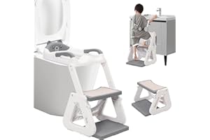 FORROBY 3 en 1 Reducteur Toilette Enfant,Réducteur WC Enfant avec Marche Antidérapante,Réglable en Hauteur Pliable,éclaboussures,Marche Pied Toilette,Rehausseur Toilette Enfant, A partir de 18 Mois