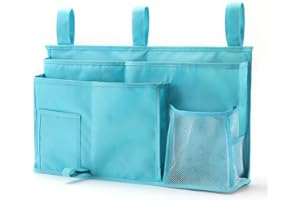 PACOLO Caddy Hanging Organizer Sac de Rangement de Chevet, Tissu Oxford 600D avec Crochet et Boucle pour Lits superposés et d'hôpital, Rails de lit pour dortoirs (8 Poches) (Lac Bleu)