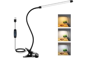 Akynite 8W Reading Lamp Clip On Bed, Flexible USB Desk Lamp with Cable, 3 Colour Changing & 10 Brightness, Bedside Reading Lamp, Clip Desk Light for Bedroom Office PC, Black