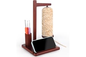 Coopay Dérouleur de laine, support magnétique pour crochet, multifonction, en bois, rotatif, avec support de téléphone, support de pelote de laine en bois, support rotatif pour tricot