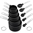 FONYA 10 Pieces Measuring Cups and Spoons Set ， 5 Measuring Cups / 5 Measuring Spoons Nesting Measure Cups with Stainless Steel Handle，for Dry and Liquid Ingredient （Black）