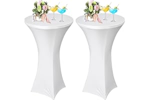 AMFUN 2er-Set Stretch Stehtisch Hussen, Stehtisch Hussen, Verstärkung im Fußbereich, Quadrat Ecken Stehtischhussen für Bar, Hochzeit, Cocktail-Party, Bankett, Stretch（80×110cm, Weiß ）