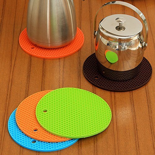 Silikon Topfuntersetzer, 4 extra dick Mehrzweck Silikon Abtropfmatte, Silikon Topflappen, Untersetzer, rutschfest hitzebeständig Hot Pads für Home Küche Verwendung – Rund - 5