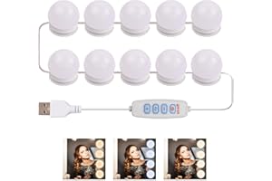 Litinliv Vanity Mirror Lights Kit - 3 Color Modes, 10 Dimmable Bulbs Hollywood Lights for Bathroom Makeup Mirror