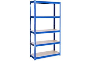 JAOSY Heavy Duty 5 Tier Garage Shelving Units Metal Storage Shelves Shed Utility Rack, 150cm x 70cm x 30cm, 175KG Per Shelf, Blue
