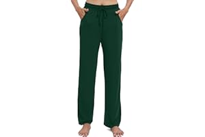 EXCHIC Femmes Casual élasticité Jambes Droites Pantalons avec Cordon élastique Taille Yoga Pantalons avec Poches