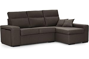 Tanuk Sofá Chaise Longue 4 Plazas Marrón FORSETI Derecho 230x155 con Arcón y 2 Puffs Tejido Hipoalargénico Desenfundable Sistema de Limpieza ACUALINE (Envío y Subida a Domicilio Incluidos)