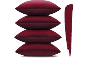 Sungeek Set of 4 Decorative Cushion Covers Solid Soft Velvet Pillow Covers with Invisible Zipper Square Throw Pillow Cases for Sofa Car Patio Bedroom Living Room 45x45cm Wine Red