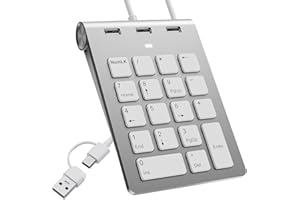 BAWANFA PLUS Pavé numérique filaire USB C/USB A, mini pavé numérique ergonomique avec 3 ports USB 2.0, pavé numérique 18 touches, pavé numérique de calcul de bureau pour ordinateur portable, ordinateur de bureau,