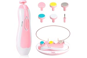 Baby Electric Nail File by BritAces | 8 in 1 | Baby Nail Trimmer Electric | Baby Nail Clipper with 6 Grinding Heads and Light | Baby Nail Care Kit for All Ages | Pack of 1 (Pink)
