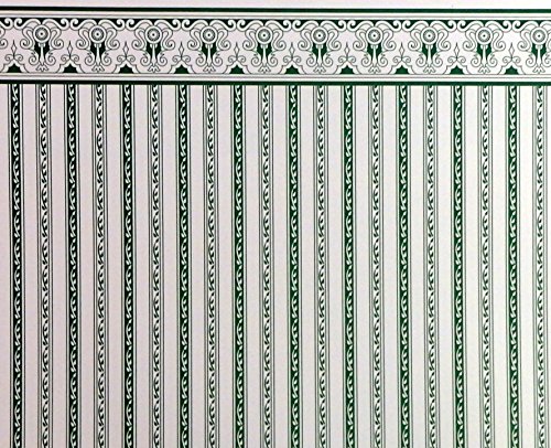 Melody Jane Dolls Houses Casa De Muñecas Miniatura impresión 1:12 Escala Blanco Verde Regio Papel Pintado Rayas