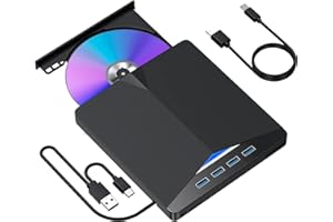 AHDXKUE External CD DVD Drive, USB 3.0 & Type-C CD Burner with SD/TF & 4 USB Ports, External CD DVD Drive for Laptop, Portable DVD Player for Laptop PC/Winodws7/8/10/11/Linux/Mac OS/Desktops