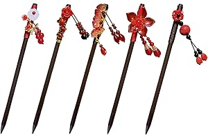 NYGGTYK Set di 5 forcine retrò in legno, forcine per capelli, bacchette per capelli, bacchette classiche, nappe per gioielli, stile cinese e giapponese, selezione di accessori per capelli da donna