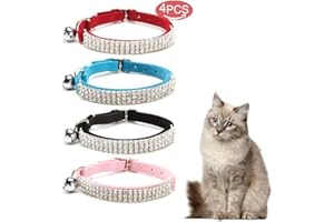 Kingkindsun Lovely Kitten Collar, Soft Adjustable Velvet Safe Bling Diamante with Bells,11 inch Perfect for Cats and Puppies(Red+Pink+Blue+Black)