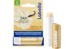NIVEA Labello Vanilla Buttercream (1 x 5,5 ml), Baume à lèvres enrichi en huiles naturelles et vitamines C & E, Soin des lèvres Hydratation longue durée pendant 24H