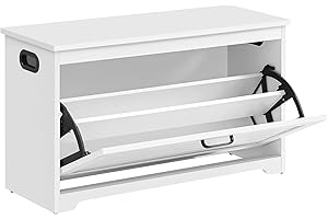 VASAGLE Banco de Zapatos, Zapatero de Entrada con Puerta Plegable, Divisor Interior Ajustable, con Asas Laterales Recortadas, 80 x 30 x 46 cm, Blanco LHS120T10