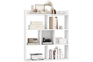 COSTWAY Regał na książki z 7 kostkami i otwartą tylną ścianką, poziomy, drewniany, wolnostojący regał do przechowywania z zabezpieczeniem przed przewróceniem, ścianka działowa do gabinetu, salonu