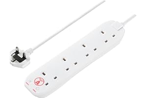 Masterplug Four Socket Extension Lead, 4 Metre Cable, Surge Protection, Power and Surge LED Indicators, Unswitched, 4-Way Plug Extension Cable, Power Strip, White, 13A, 4G, 4m, SRG44N