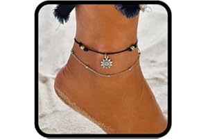 Handcess Bracelet de cheville bohème double en argent avec perles superposées pour femmes et filles