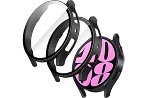 JETech Hülle mit Schutzfolie für Samsung Galaxy Watch 6 40mm, Gesamt Schutzhülle, Eingebaut Gehärteter Glas Displayschutz Hohe Empfindlichkeit, 2 Stück (Schwarz)