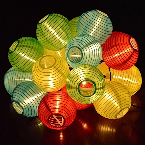 TurnRaise 4.8 Metros 20 LED Guirnaldas de Luces Solar para Fiesta Boda Navidad Forma de Linterna / Farolillo Circular Luz Impermeable Ideal para Árboles, Decoración para Las Fiestas, Jardines, Casas, Bodas (multi color)