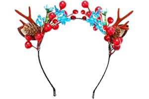 Jxuane Christmas Headband,Christmas Flower Deer Headband Flower Antlers Headband Flower Antlers hair piece Animal Horns Headwear Flower Antlers Hair Accessories for Girls and Women