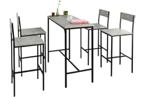SoBuy Breakfast Bar Table and Stools Set – 5-Piece Kitchen Dining Set with High Table & 4 Stools – Space Saving Compact Bar for Small Kitchens and Flats OGT14-HG