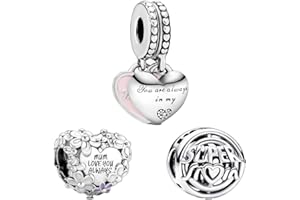 Feitery La familia Charm Compatible Pandora Pulsera y Collar Cordate Abalorios para Mujer Collar Charms Originales Regalo día de la Madre