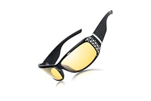 LVIOE Polarized Night Driving Glasses for Women Anti Glare Yellow Lens Wrap Around Rhinestones Trendy Night Vision Glasses