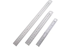 MEWTUSH 3 Pièces Stainless Steel Ruler, Règles Métalliques en Acier Inoxydable, Règle 15 cm, 20 cm, 30 cm, Double Face avec Échelle Impériale et Métrique, Règle de Couture et Mesure Durable pour Bureau, École
