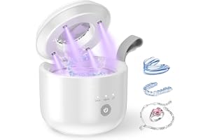 Ultraljudsrengöring, 48000Hz JeaTone tandrengöring, ultraljud, 200 ml ultraljud tandrengöring, 4 UV-tandkräm för tandproteser, justerare, hållare, ortodontiska apparater, smycken