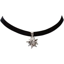 Ensemble Bijoux Traditionnel Dirndl - Collier Ras-de-cou Et Boucles D'oreilles Edelweiss Velours - Pour Femme