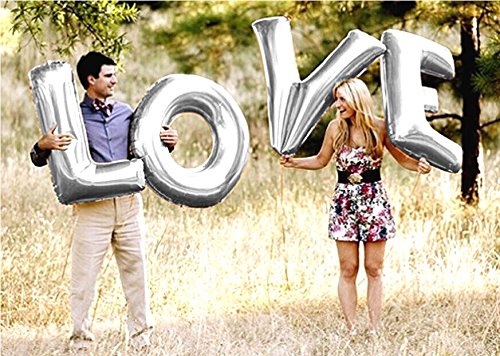 Love Letter - 40 Inch/100cm Foil Wedding Balloons Silver Letters by Wedding Touches